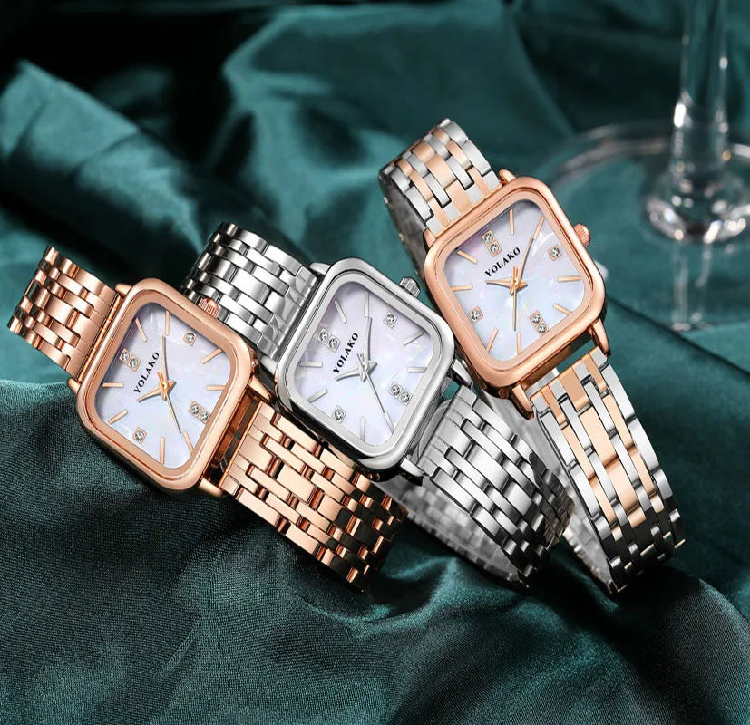 Orologio Donna Al Quarzo Elegante Quadrante Quadrato Bracciale In Lega Moda Casual