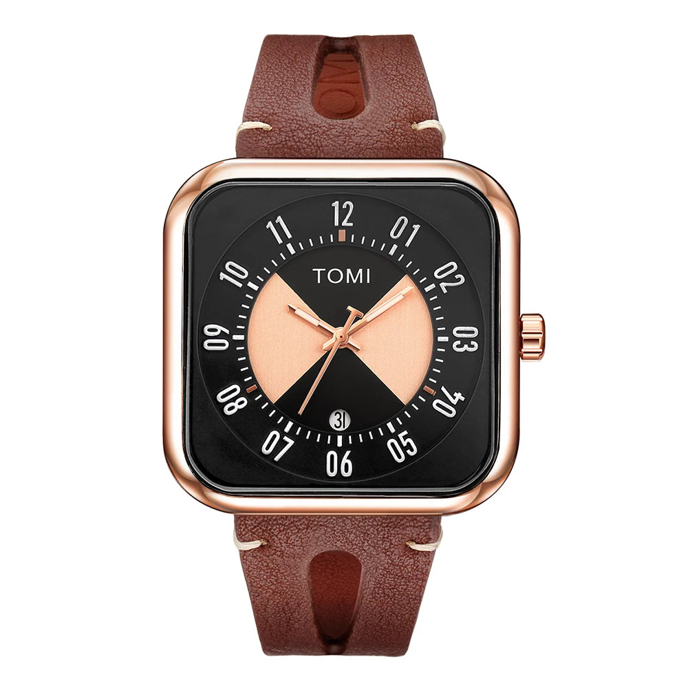Orologio Unisex  – Quadrato Moda Casual Cinturino Similpelle Quarzo Quadrante 41 mm