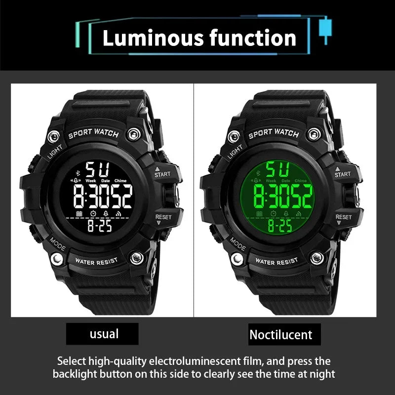 Orologio Sportivo Uomo Digitale LED Multifunzione Cinturino Silicone Quadrante 57mm
