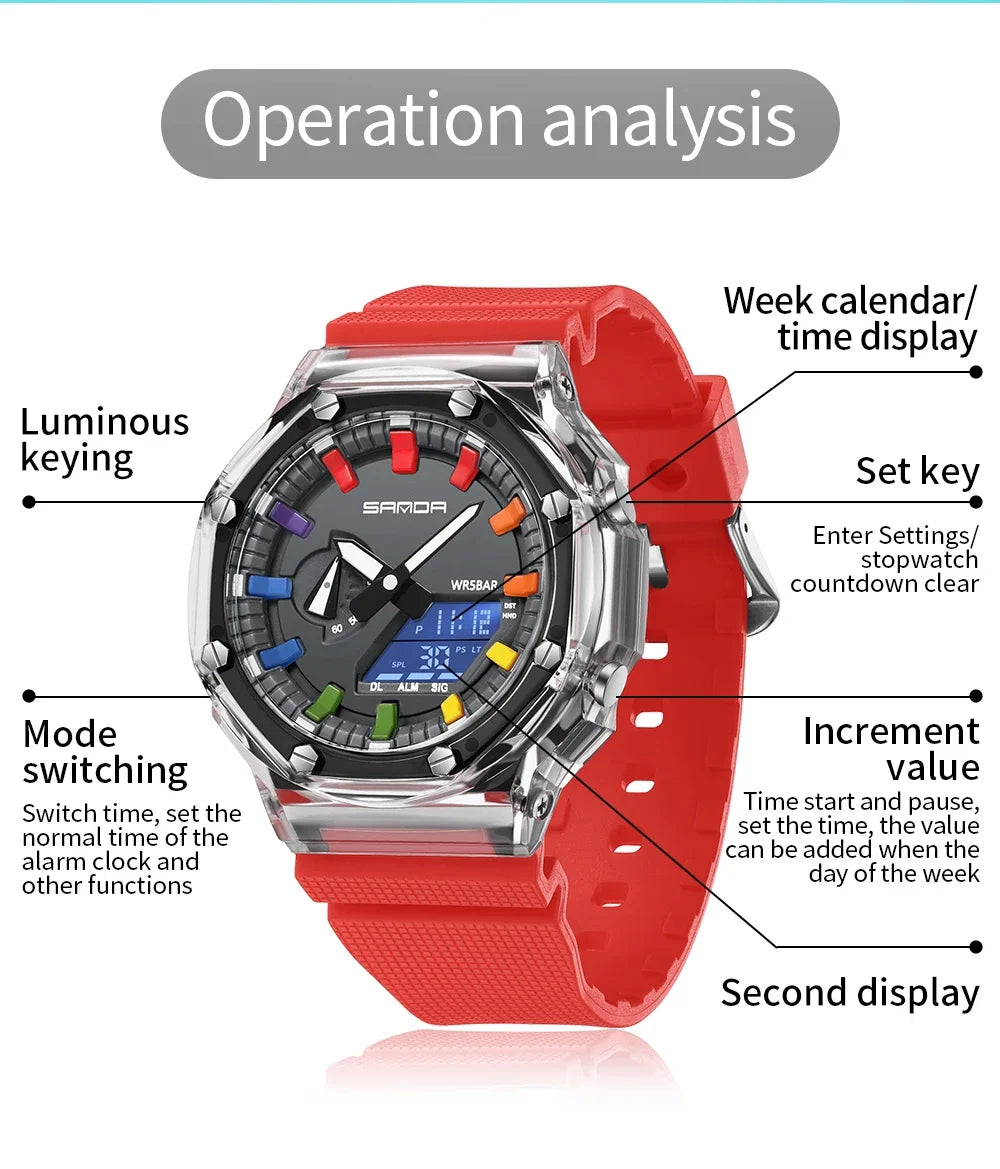 Orologio Digitale Uomo LED Antiurto Quarzo Sportivo Gomma Rinforzata Quadrante 46 mm