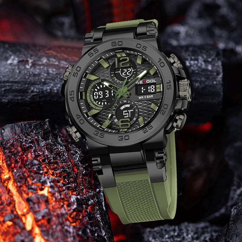 Orologio Uomo Digitale  LED Sveglia Dual Display Cinturino PU