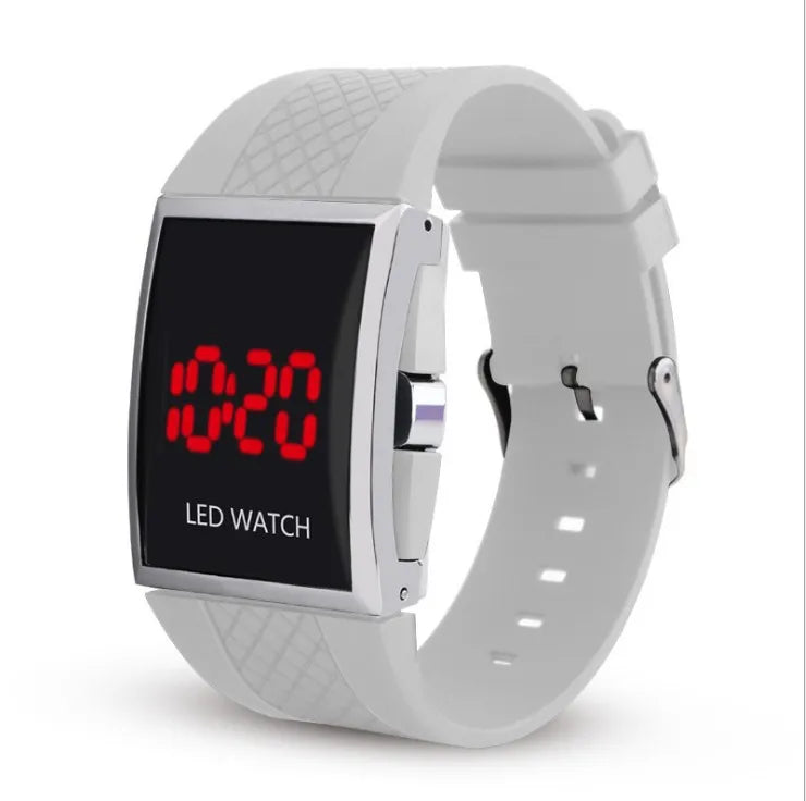 Orologio Uomo LED Digitale Display A Luce Rossa Cinturino In Silicone Moda Casual