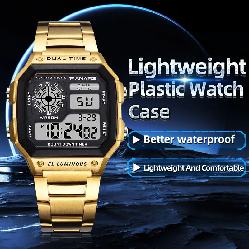 Orologio Uomo Digitale Sportivo Acciaio LED Quadrante 44 mm