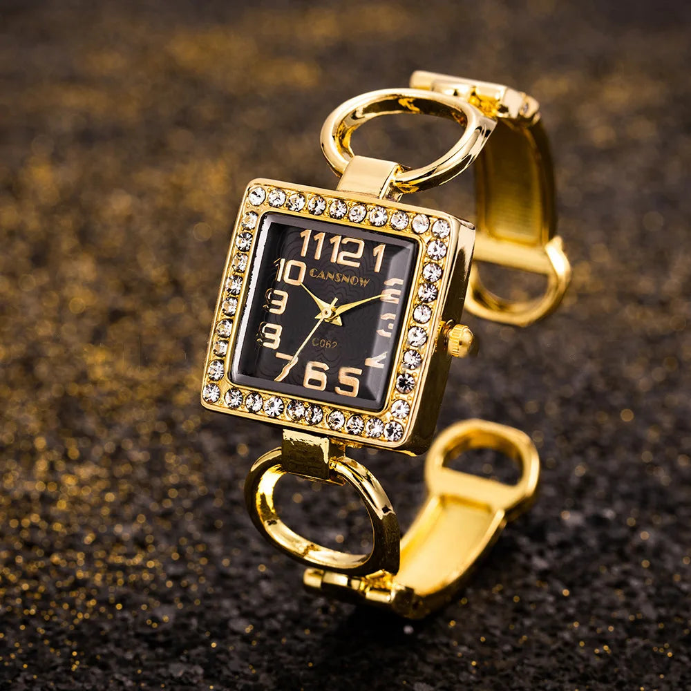 Orologio Donna Moda Bracciale Rigido Acciaio Quarzo Elegante