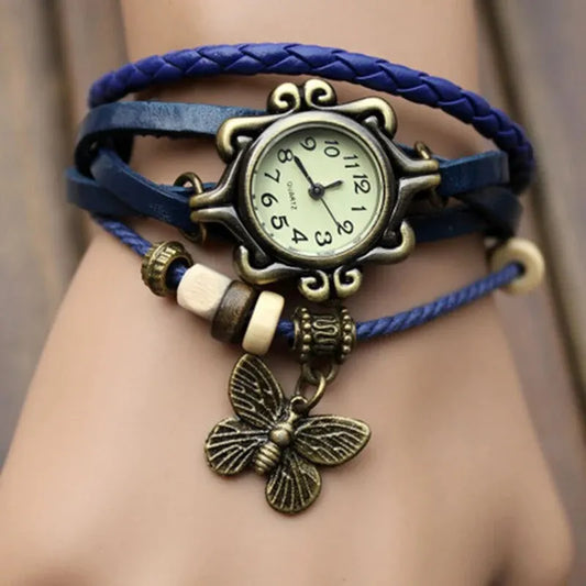 Orologio Donna a Bracciale Similpelle Ciondolo Farfalla – Stile Vintage
