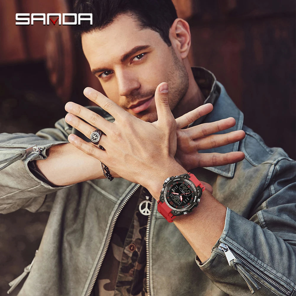 Orologio Sportivo Uomo Quarzo Analogico Digitale LED Cronografo