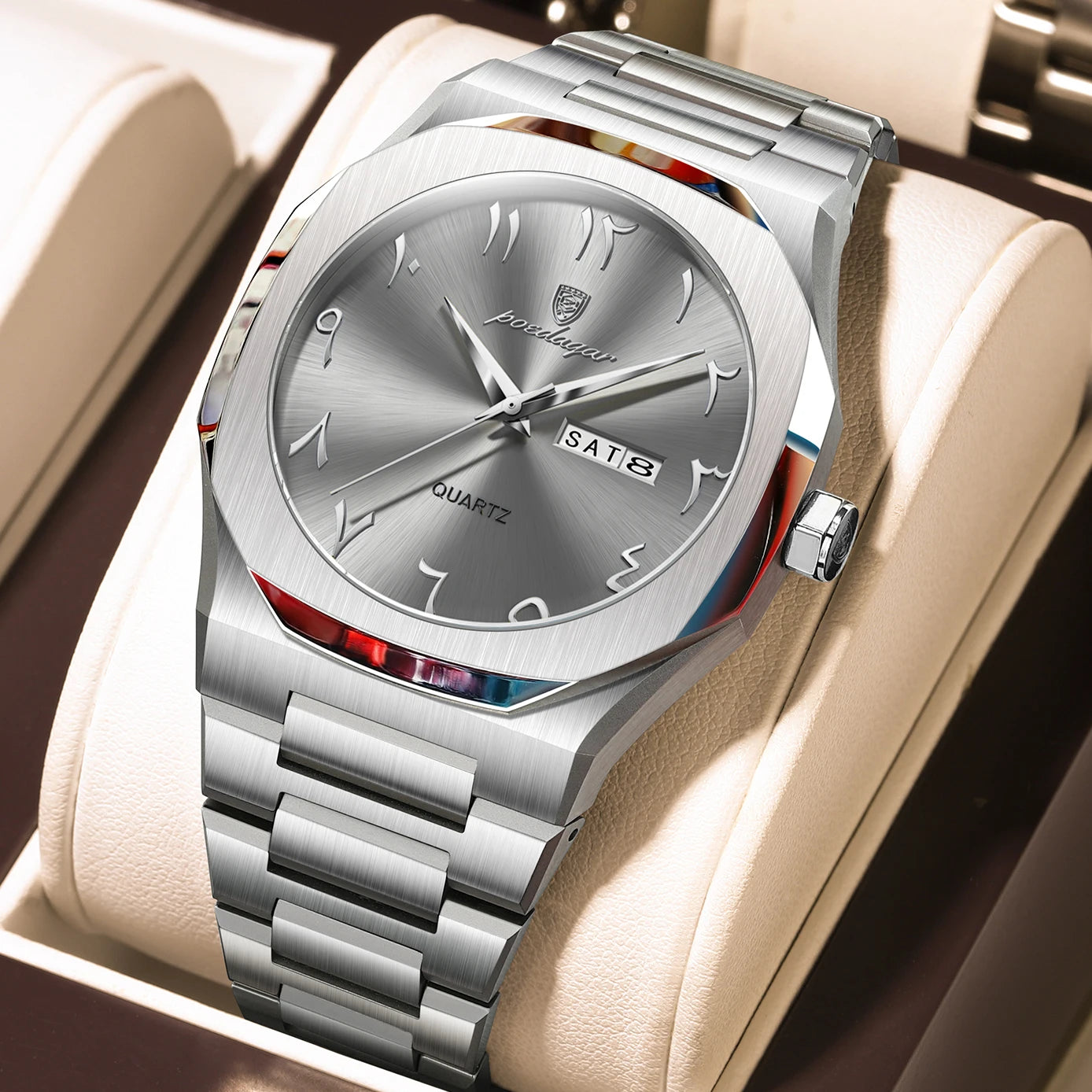 Orologio Uomo Cinturino e Cassa Acciaio Quarzo con Data Elegante Moda Casual