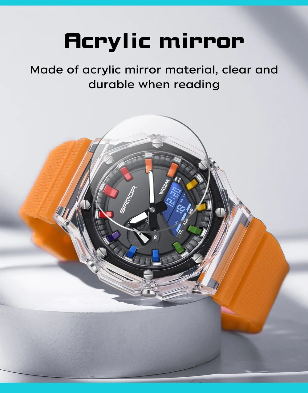 Orologio Digitale Uomo LED Antiurto Quarzo Sportivo Gomma Rinforzata Quadrante 46 mm