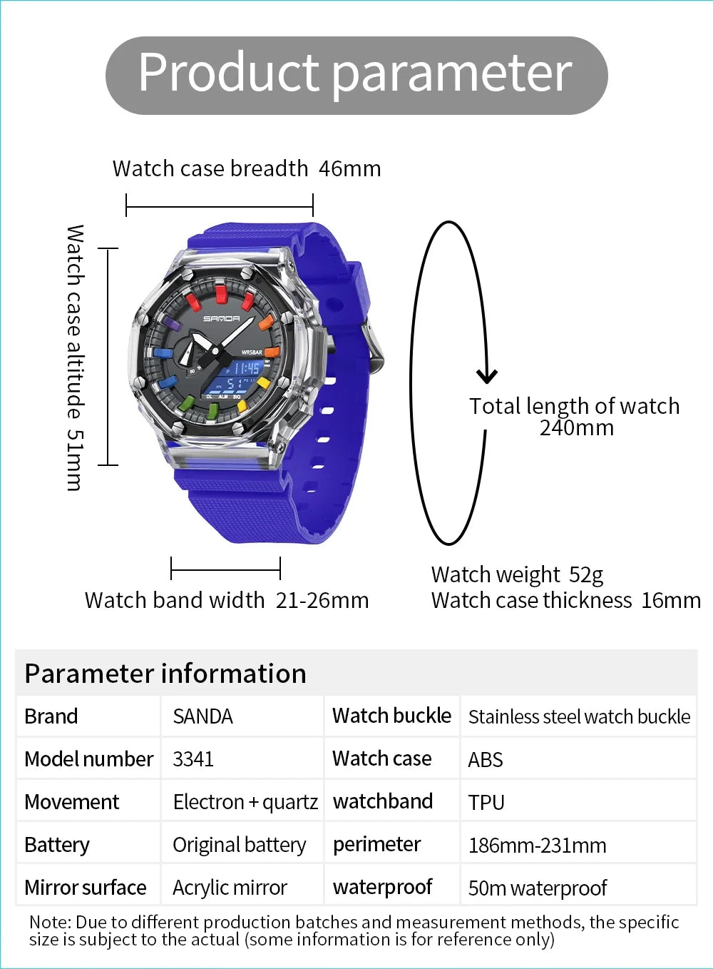 Orologio Digitale Uomo LED Antiurto Quarzo Sportivo Gomma Rinforzata Quadrante 46 mm