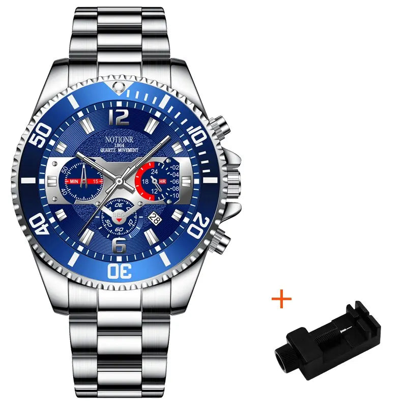 Orologio Uomo Acciaio Quarzo Data Lancette Luminose Elegante Casual
