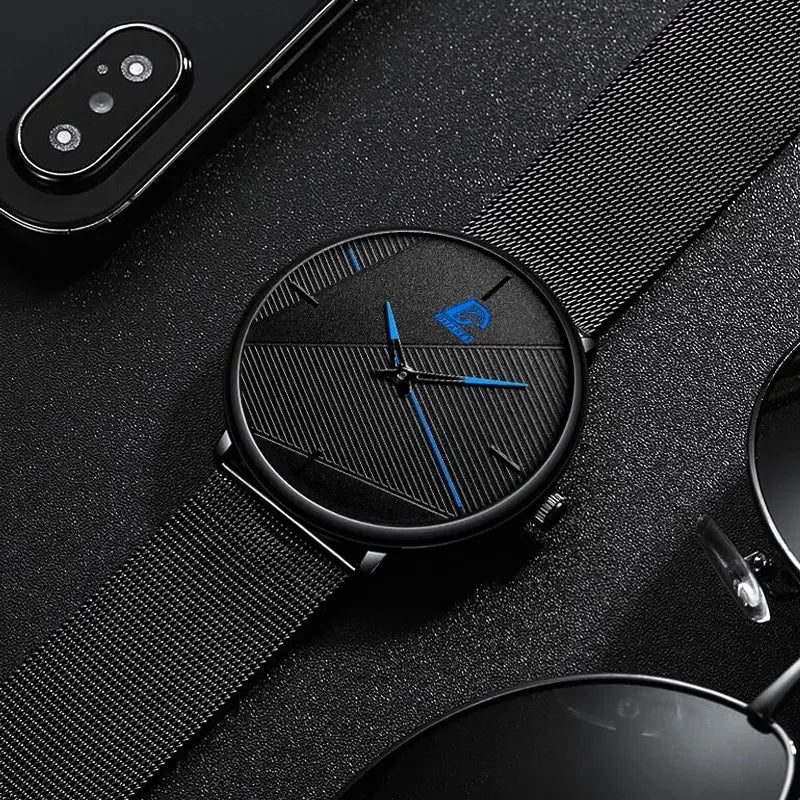 Orologio Uomo Ultra Sottile al Quarzo Cinturino Maglia Acciaio