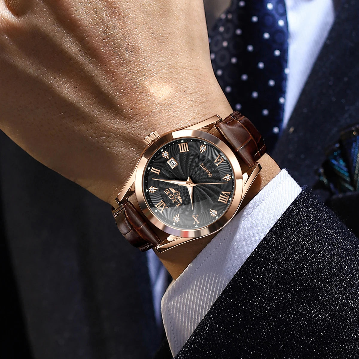 Orologio Uomo Quarzo Similpelle Data 40mm Elegante