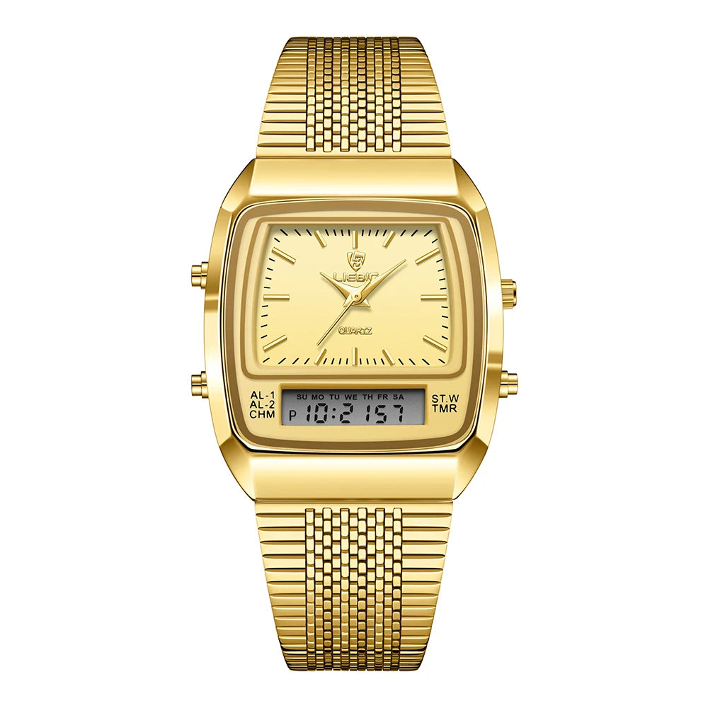 Orologio Uomo Digitale  Doppio Display con Data Cinturino Acciaio Elegante