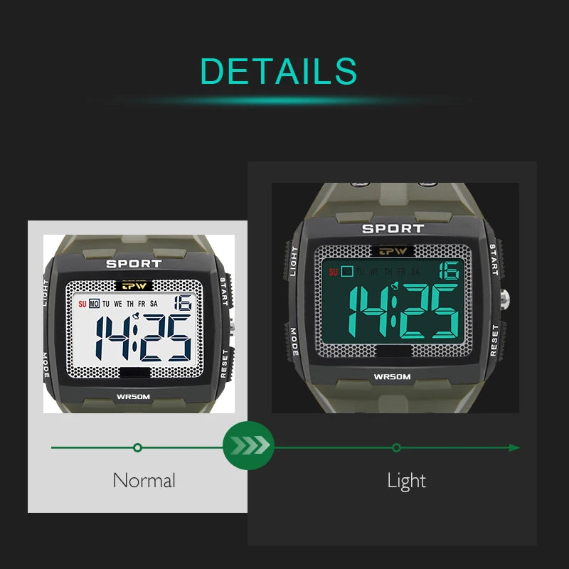 Orologio Digitale Uomo Sportivo LED Cronografo Sveglia
