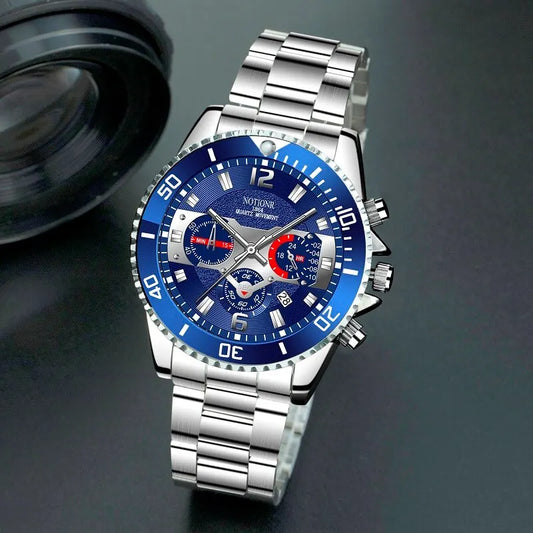 Orologio Uomo Acciaio Quarzo Data Lancette Luminose Elegante Casual