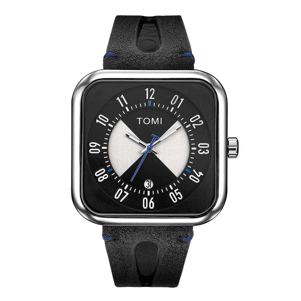 Orologio Unisex  – Quadrato Moda Casual Cinturino Similpelle Quarzo Quadrante 41 mm