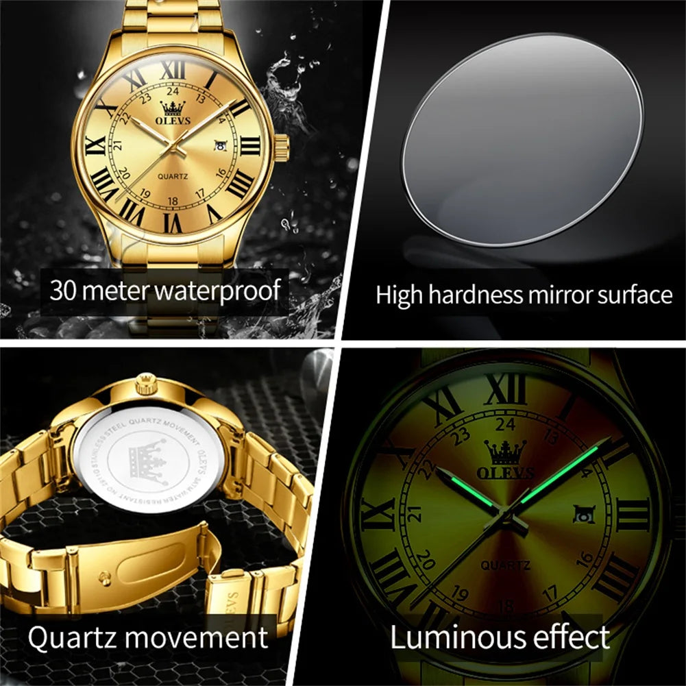 Orologio Uomo Acciaio Quarzo con Data Lancette Luminose Elegante