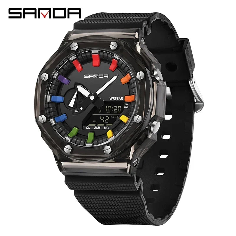 Orologio Digitale Uomo LED Antiurto Quarzo Sportivo Gomma Rinforzata Quadrante 46 mm