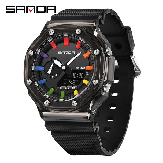 Orologio Digitale Uomo LED Antiurto Quarzo Sportivo Gomma Rinforzata Quadrante 46 mm