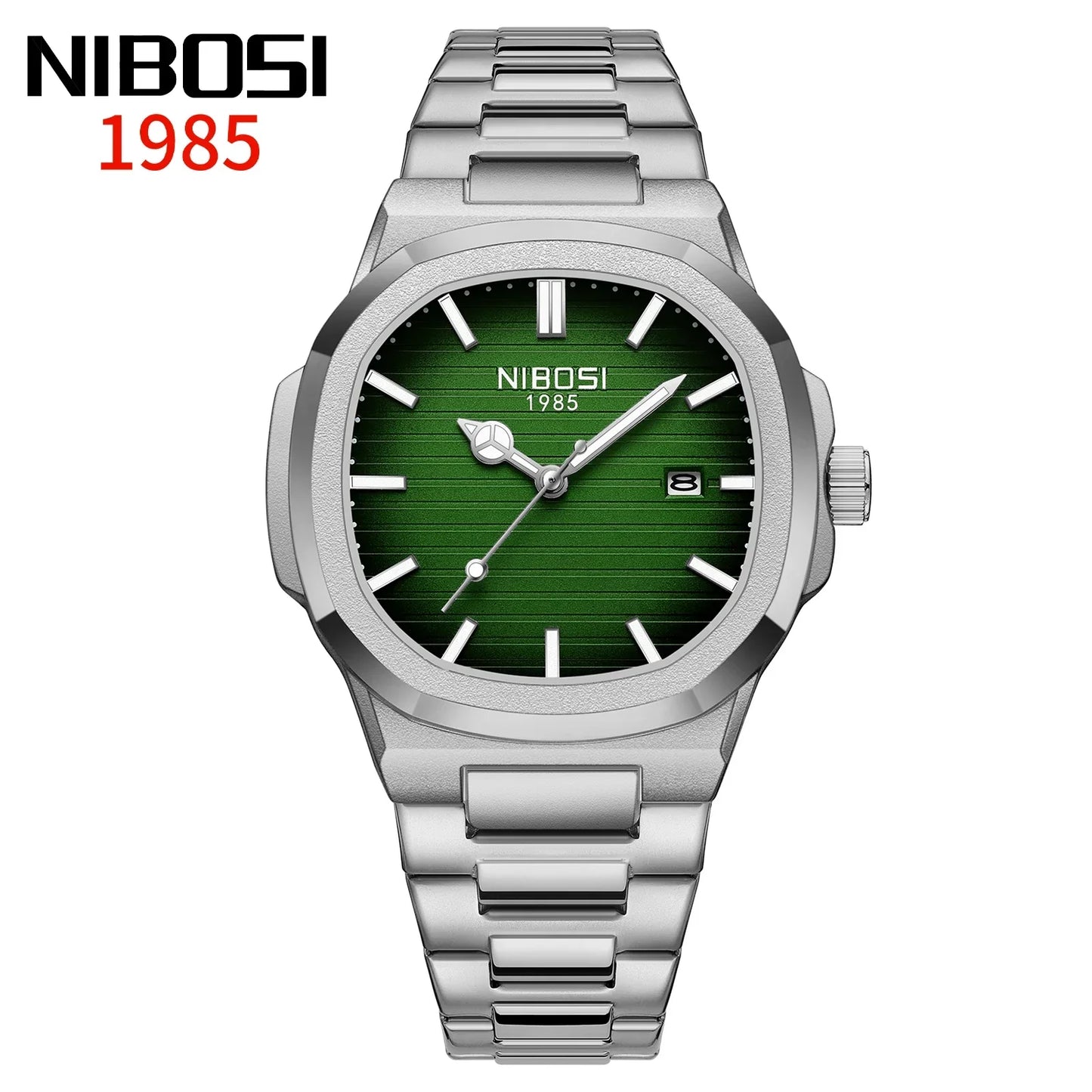 Orologio Uomo Quarzo Acciaio Quadrante Quadrato 42mm Data Resistente all’Acqua