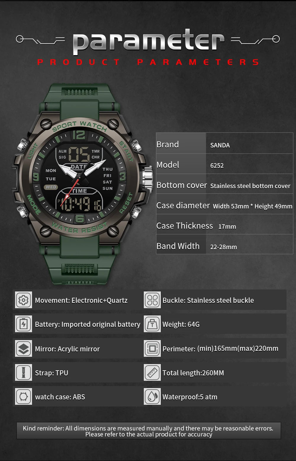 Orologio Sportivo Uomo Quarzo Analogico Digitale LED Cronografo