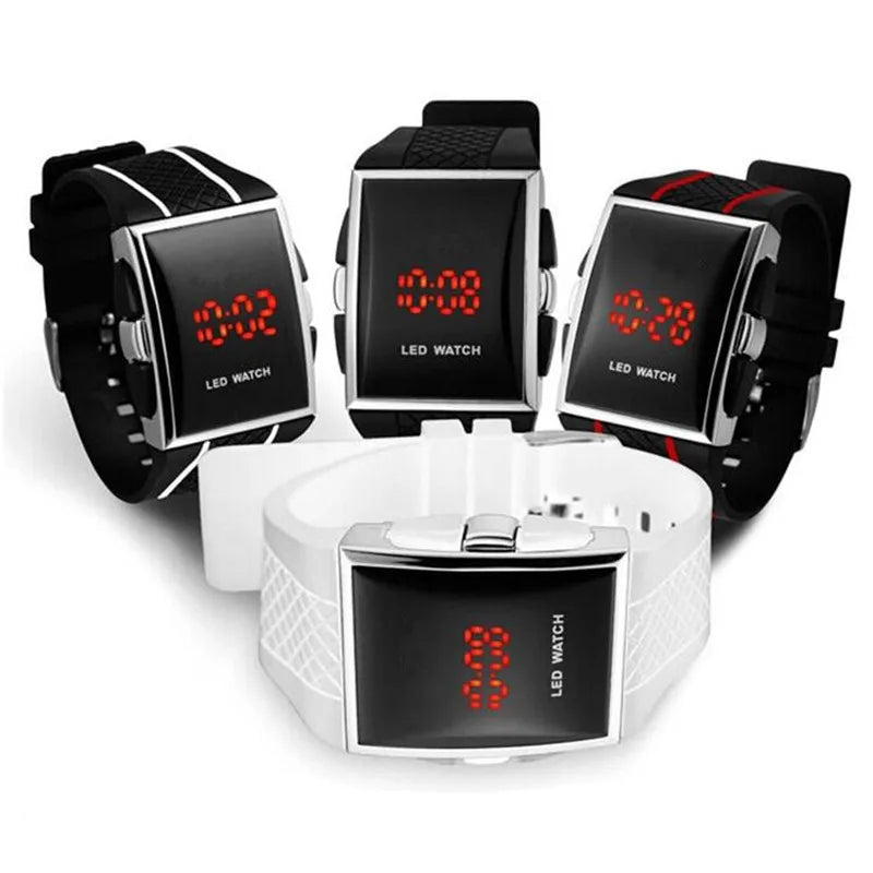 Orologio Uomo LED Digitale Display A Luce Rossa Cinturino In Silicone Moda Casual