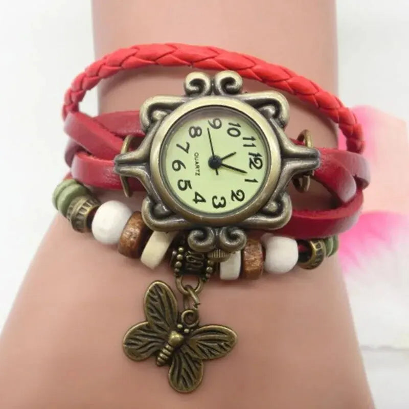 Orologio Donna a Bracciale Similpelle Ciondolo Farfalla – Stile Vintage