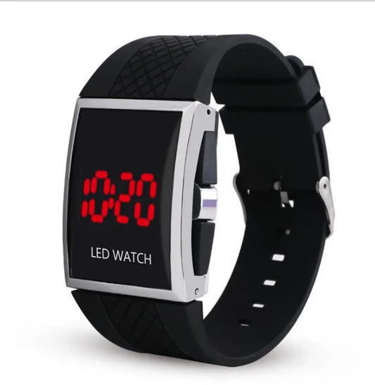Orologio Uomo LED Digitale Display A Luce Rossa Cinturino In Silicone Moda Casual