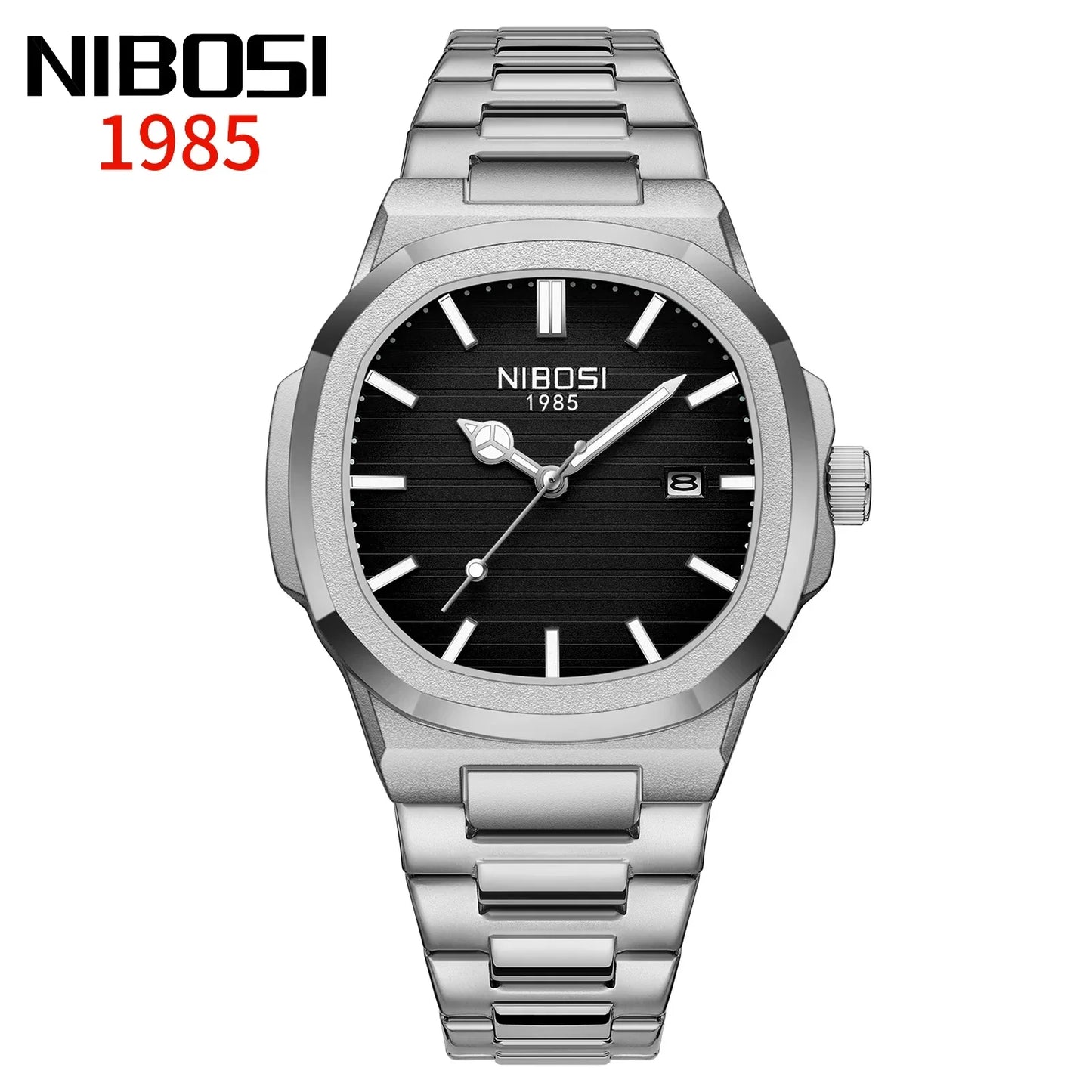 Orologio Uomo Quarzo Acciaio Quadrante Quadrato 42mm Data Resistente all’Acqua