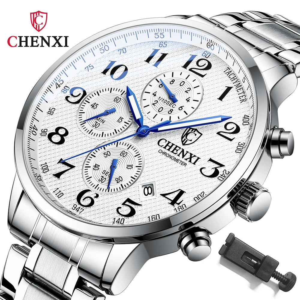 Orologio Uomo Cronografo Quarzo Moda Casual Elegante Cinturino Similpelle o Acciaio