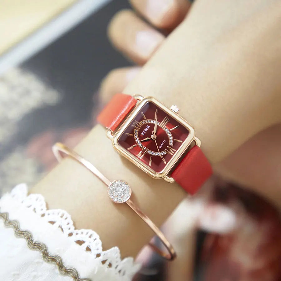 Orologio Donna Quarzo Similpelle Quadrante Quadrato 33mm Elegante