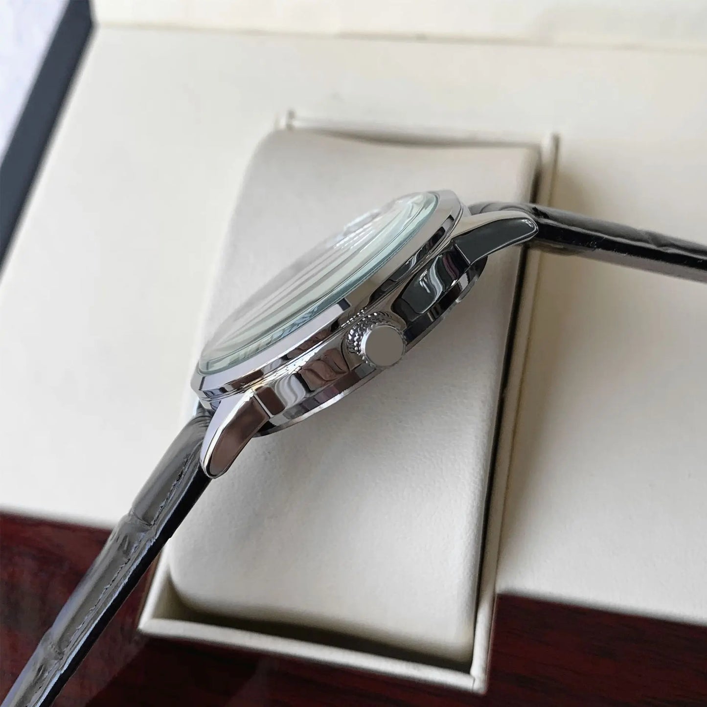 Orologio Uomo Elegante Quarzo Cinturino Similpelle Cassa Acciaio