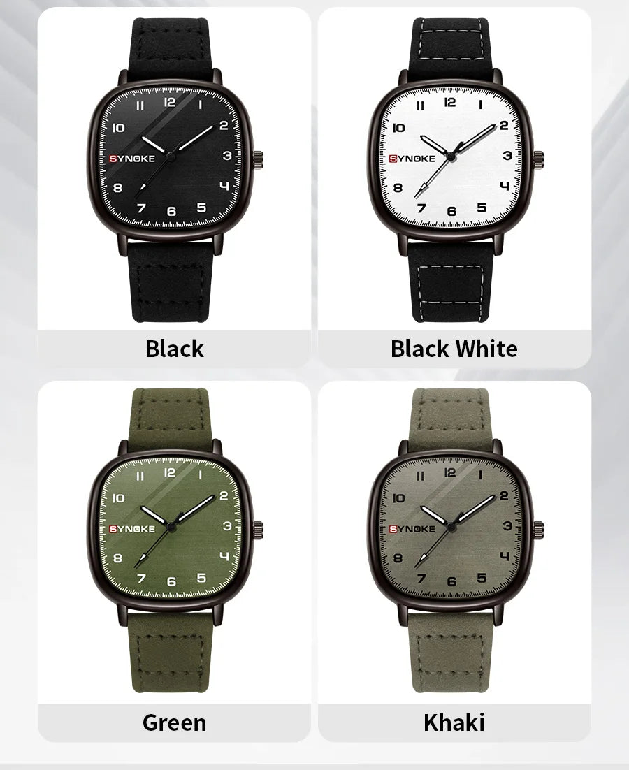 Orologio Uomo Elegante Quarzo Cinturino Similpelle Cassa Quadrata Moda Casual