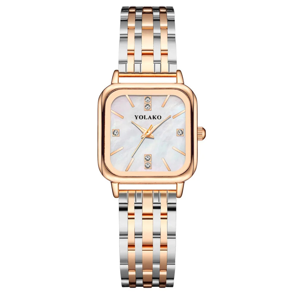 Orologio Donna Al Quarzo Elegante Quadrante Quadrato Bracciale In Lega Moda Casual
