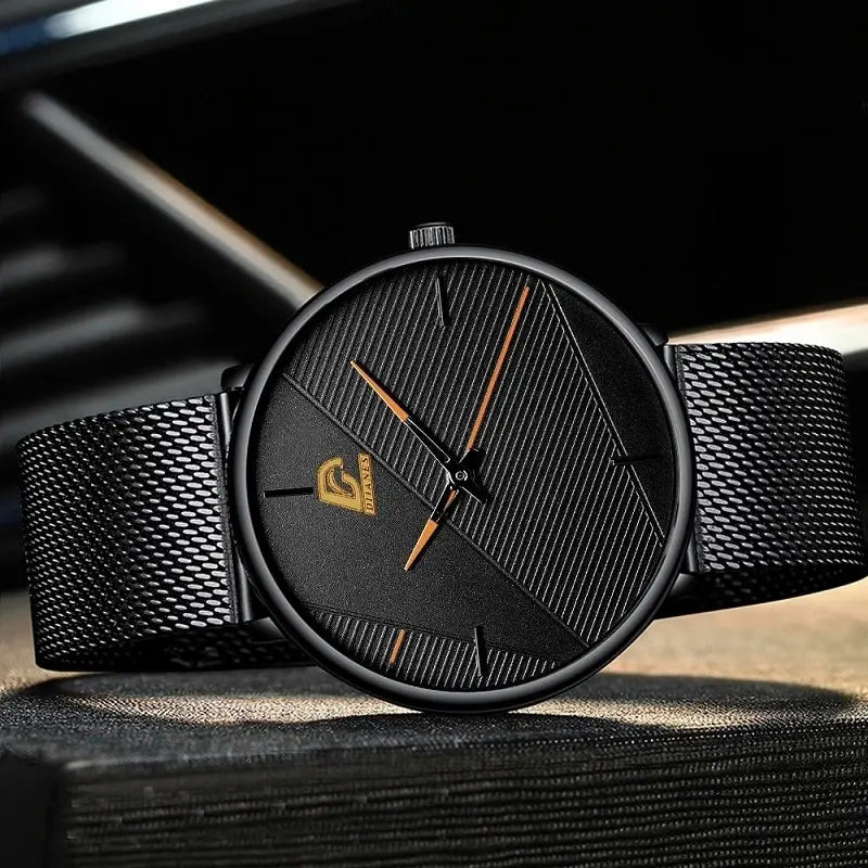 Orologio Uomo Ultra Sottile al Quarzo Cinturino Maglia Acciaio