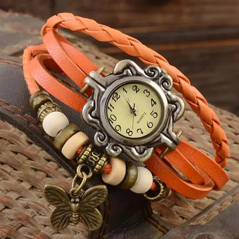 Orologio Donna a Bracciale Similpelle Ciondolo Farfalla – Stile Vintage