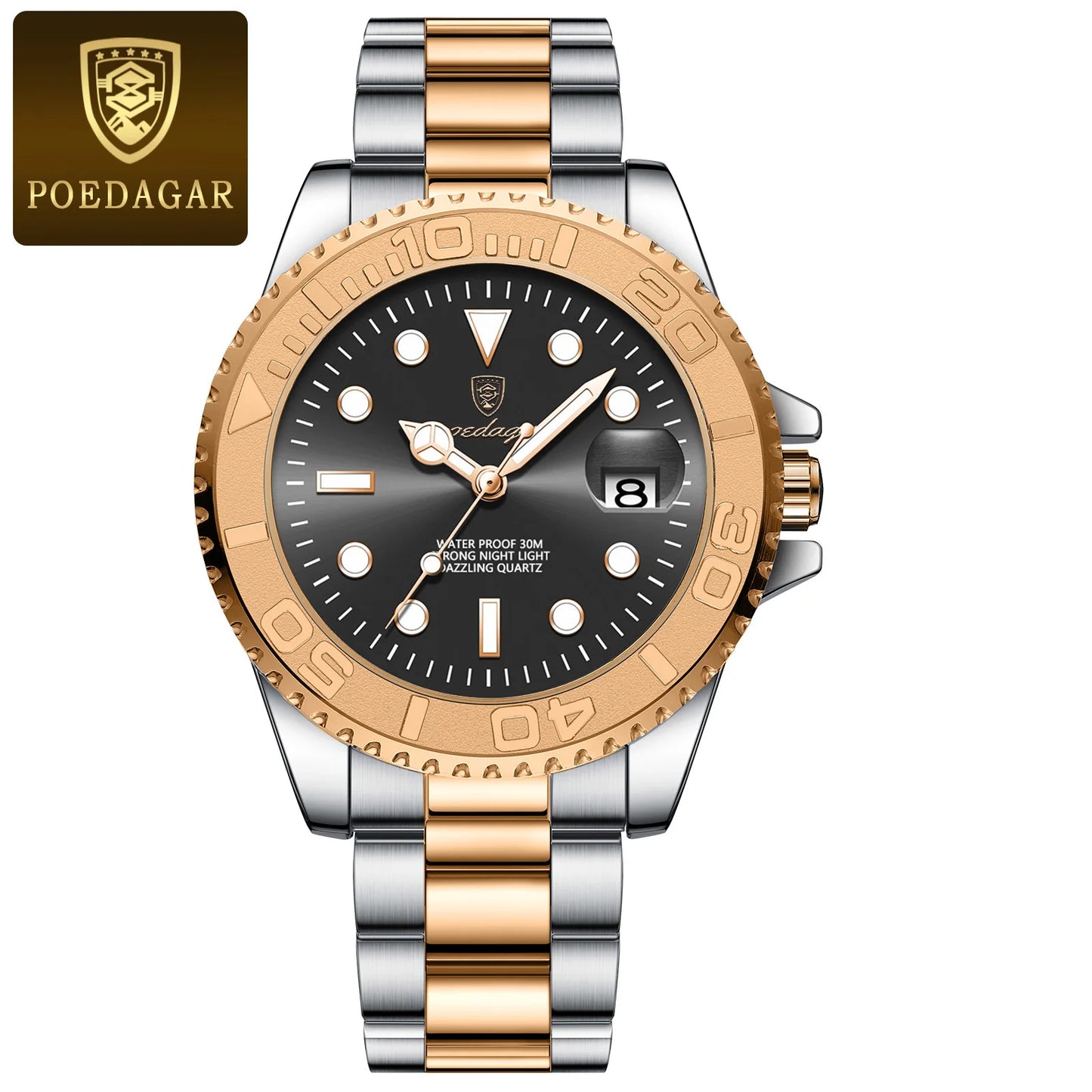 Orologio Uomo Acciaio al Quarzo con Data Lancette Luminose Elegante Casual