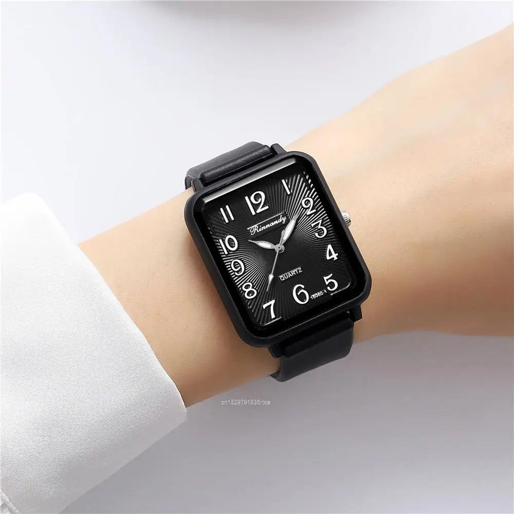 Orologio Donna al Quarzo Rettangolare con Cinturino in Silicone Moda Casual
