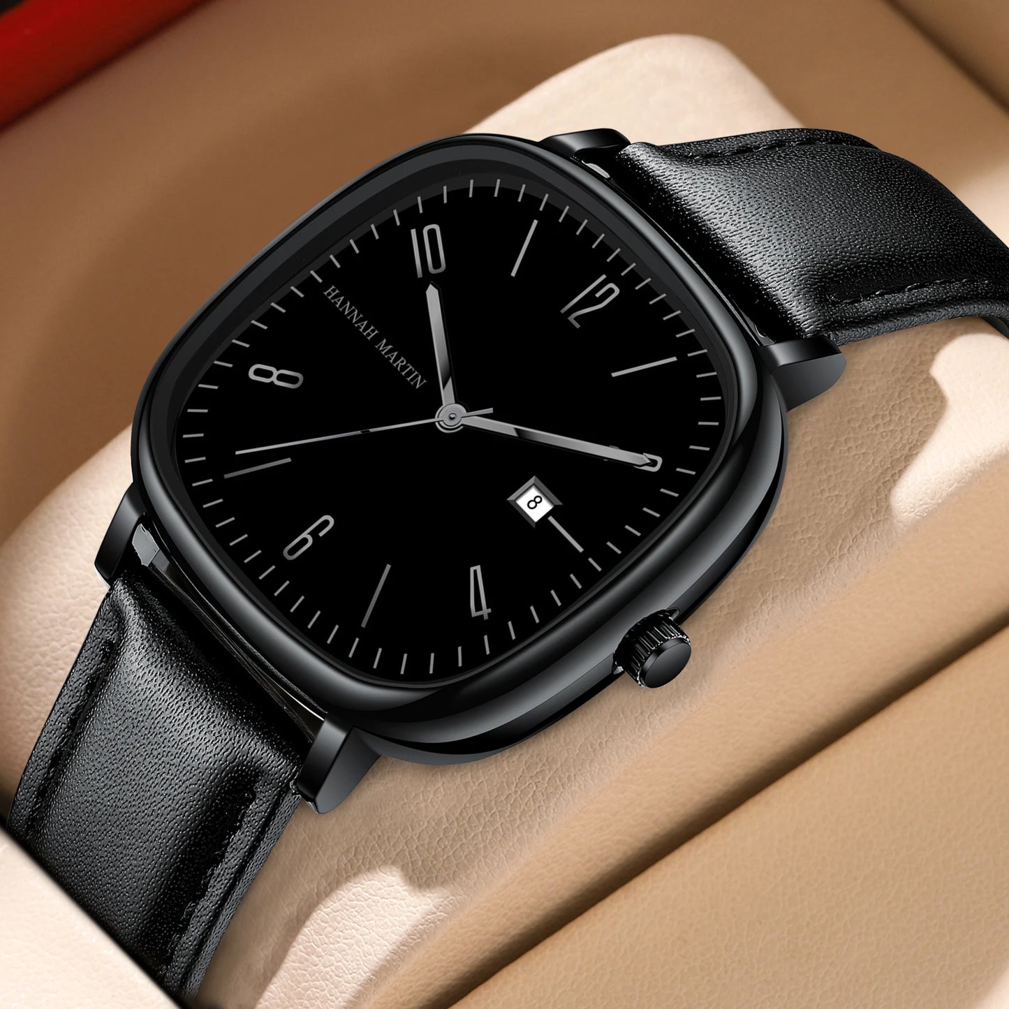 Orologio Uomo Quarzo Elegante Quadrante Quadrato 40mm Similpelle