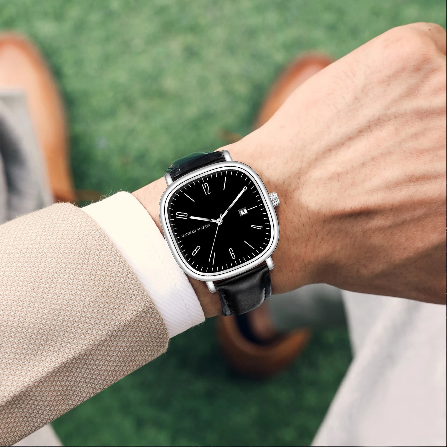 Orologio Uomo Quarzo Elegante Quadrante Quadrato 40mm Similpelle