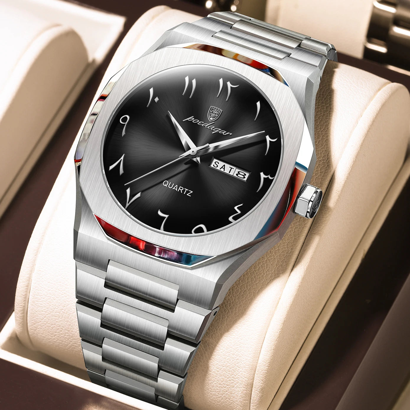 Orologio Uomo Cinturino e Cassa Acciaio Quarzo con Data Elegante Moda Casual