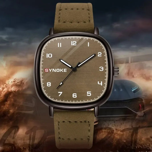 Orologio Uomo Elegante Quarzo Cinturino Similpelle Cassa Quadrata Moda Casual