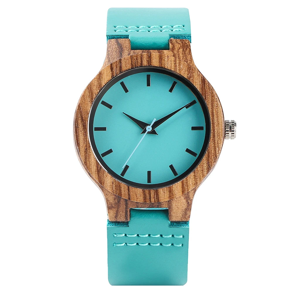 Orologio in Legno al Quarzo Unisex con Quadrante Blu Minimalista e Cinturino Similpelle