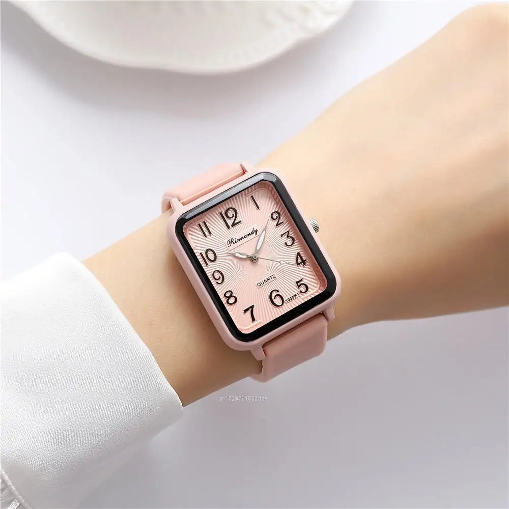 Orologio Donna al Quarzo Rettangolare con Cinturino in Silicone Moda Casual