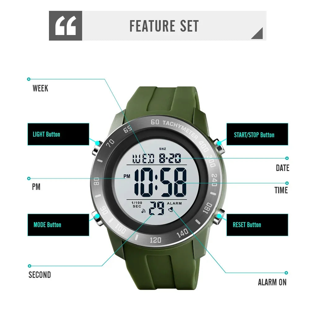 Orologio Digitale Uomo LED – Sportivo Impermeabile Cinturino Silicone Quadrante 50 mm