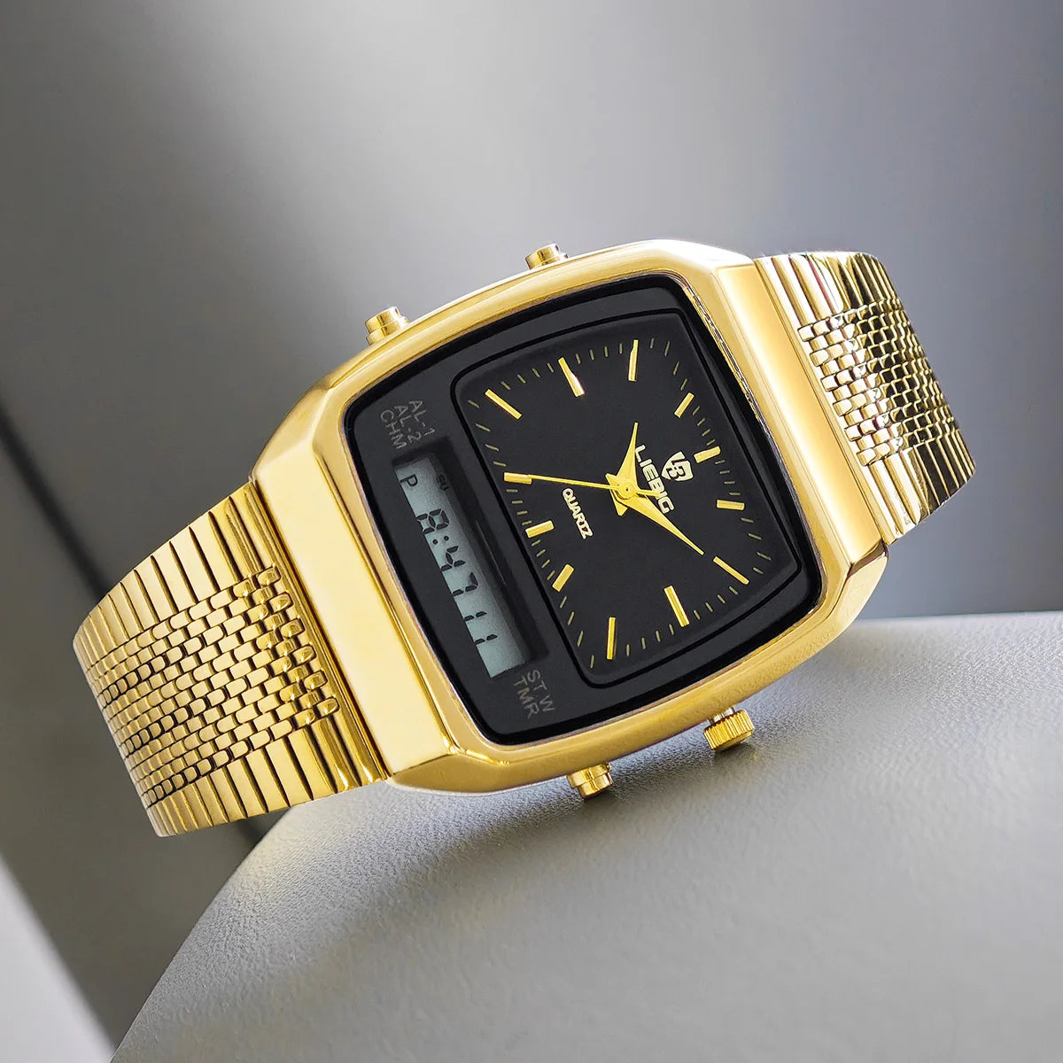 Orologio Uomo Digitale  Doppio Display con Data Cinturino Acciaio Elegante