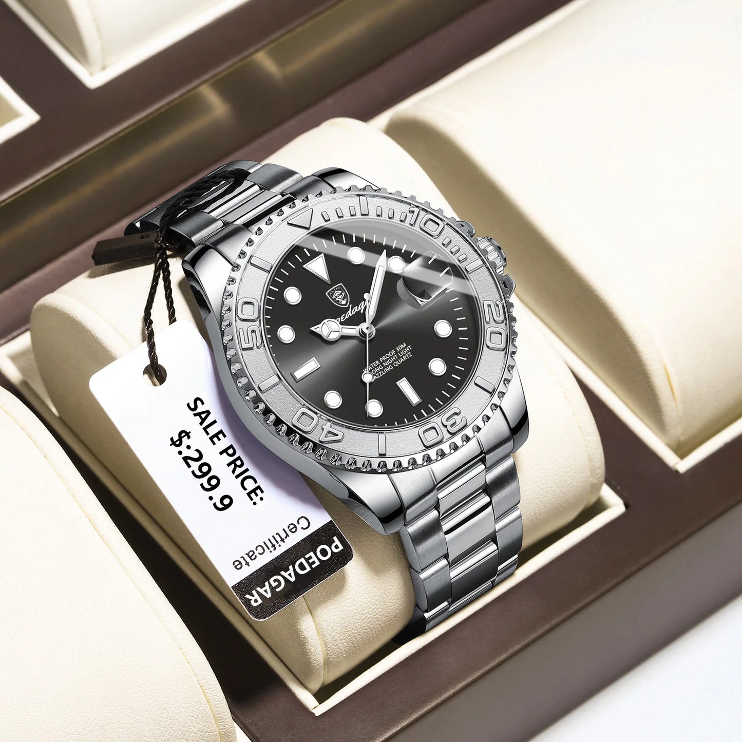 Orologio Uomo Acciaio al Quarzo con Data Lancette Luminose Elegante Casual
