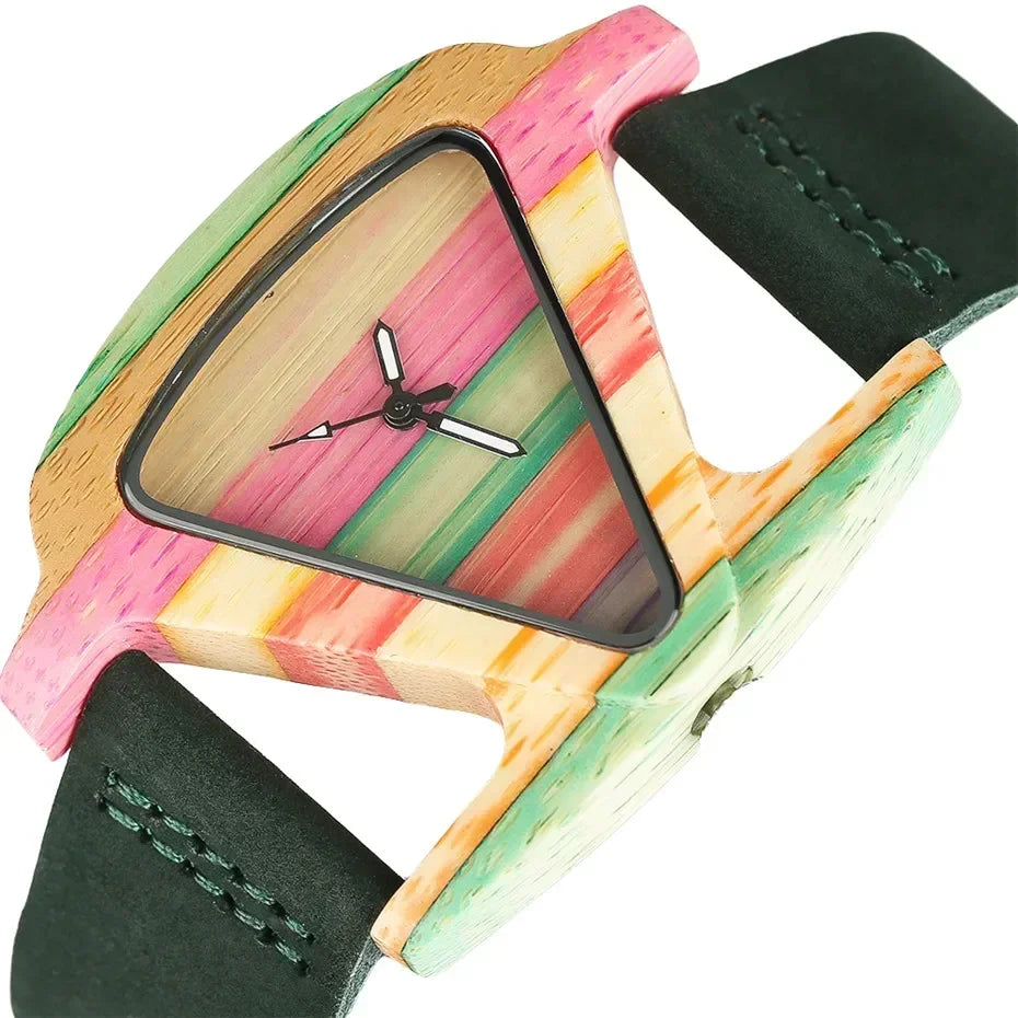 Orologio Donna Quarzo Creativo Quadrante Legno Triangolare Colorato