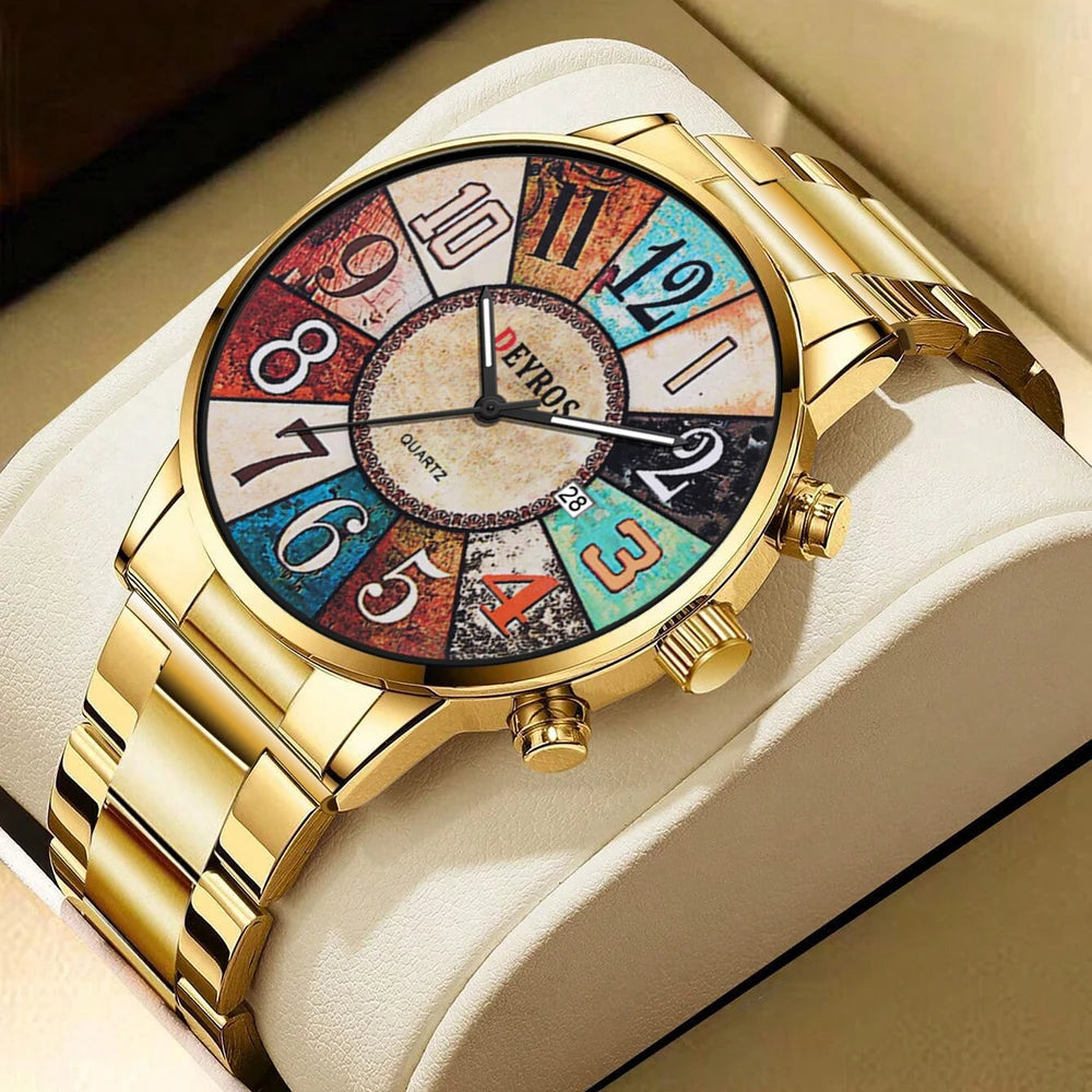 Orologio Uomo Moda al Quarzo Cinturino Acciaio Elegante Data
