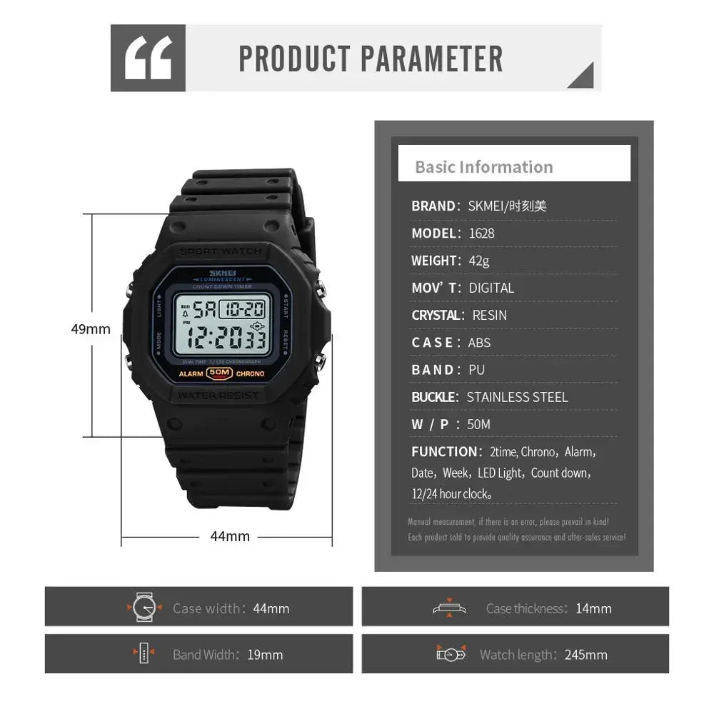 Orologio Digitale Uomo Sportivo LED Multifunzionale con Sveglia Cronografo Data